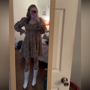 Brown Floral Smocked Mini Dress 🤎